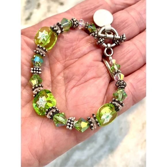Peridot  Venetian Glass Austria Crystals Bracelet #handmade #vintage - Picture 4 of 4